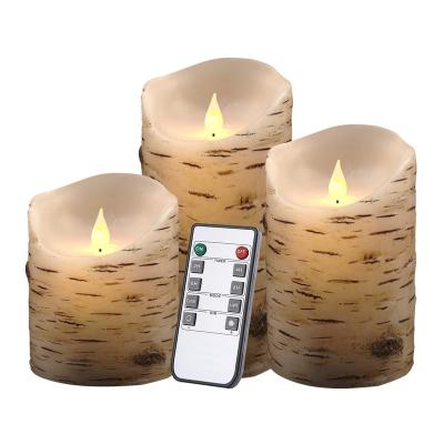 China Dance 3 Electronic Flameless Led Candle Pillar 3d Birch Bark Battery Operated Flame Decoration Bestselling Home Set for sale