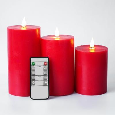 China 3D Dancing Flame Home Battery Operated Hot Sale Decoration Paraffin Wax Pillar Red Flameless Led Candles for sale