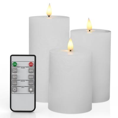 China Home Decoration Bestselling Set of 3 3D Flame Paraffin Wax Pillar Battery Operated Flickering White Flameless Led Candles for sale