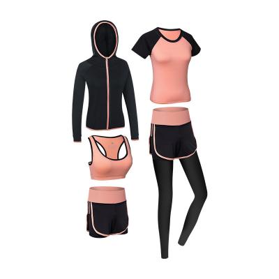 China New Breathable 5 Piece Yoga Sports Suit Women Yoga Clothes Women Outdoor Running Loose Fitness Set Dropshipping for sale