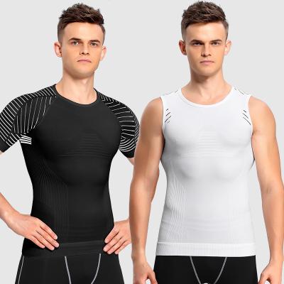 China Men's Breathable Fitness Breathable dropshipping Running Training Clothes Stretch Compression Tights Quick Drying Sports Short Sleeve Vest for sale