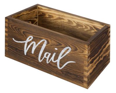 China American Style Rustic Wooden Table Top Decorative Storage Box Mail Rack With Letter Word Manuscript Design for sale