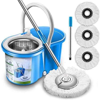 China Sustainable Upgraded Deluxe Stainless Steel 360 Degree Spinning Mop & Bucket Floor Mop System Including Handle with 3 Microfiber Mop Heads for sale