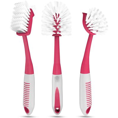 China Sustainable Dishwashing Brush 3 Piece Ergonomic Long Dish Brush Kitchen Brush Handle Non-Slip Cleaning Cleaner for sale