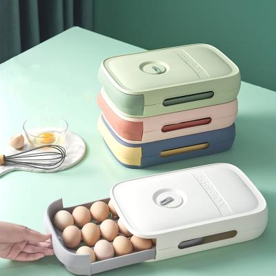 China Creative Modern Refrigerator Egg Storage Box Kitchen Egg Fresh-keeping Trays Rolling Drawer Egg Storage Container for sale