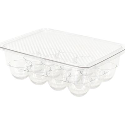 China Modern Hot Sale 12 Rack Egg Storage Box Kitchen Plastic Egg Tray PET Transparent Fridge Food Bins with Lid for sale