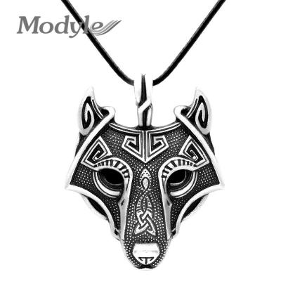 China Vintage Norse Vikings Necklace Norse Vikings Necklace Original Animal Wolf Head Pendant Jewelry for sale