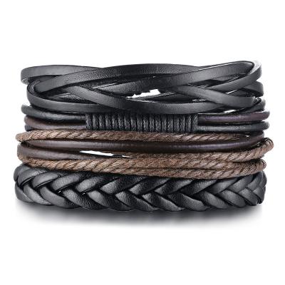 China Vintage 4 Pieces Set Leather Bracelets For Men's Braided Rope Bracelet Vintage Holiday Style Male Bracelet for sale