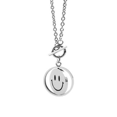 China Romantic Trendy Hip Hop Rotating Smiley's Insti Titanium Steel Necklace Smiley Face Retro Simple Pendant For Couples for sale