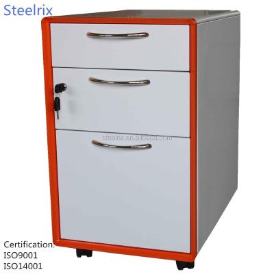 China Steelrix modern design 3 drawers metal mobile pedestal cabinet with 4 casters and interlock system for sale