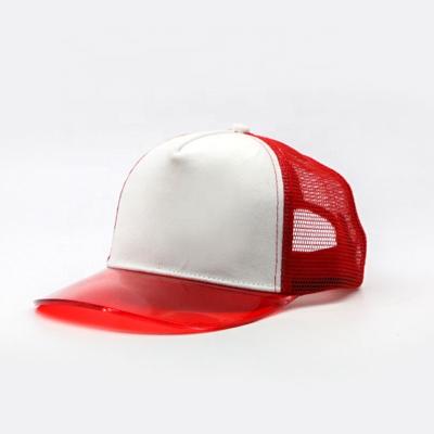 China Red Color Baseball Hats White Brim Mesh Trucker Hats JOINT Empty Transparent Sports Hats for sale