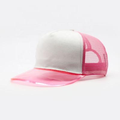 China COMMON Design Your Own Logo Transparent Mesh Sports Caps Pink Color Brim Trucker Hats for sale