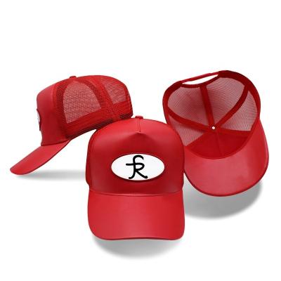 China COMMON Fashion Style Customized Design Embroidery Patch PU Mesh Trucker Caps Leather Trucker Hat for sale