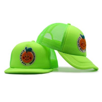 China COMMON Custom Design Neon Green Foam Mesh Trucker Hats 6 Panel Chenille Embroidery Patch Caps for sale