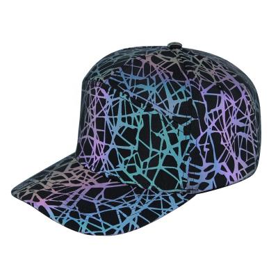 China JOINT Pattern Metal Back Full Closure 7 Panel Hats Reflective Printing Caps for sale