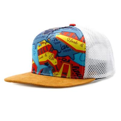 China JOINT Suede Brim Cap Sublimation Printing 5 Mesh Nylon Strap Sports Caps Soft Back Panel Sports Caps for sale