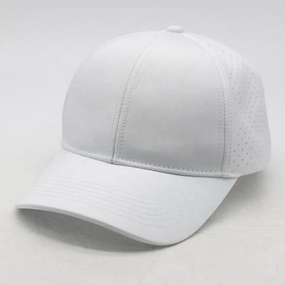 China breathable & Fashion Style New Arrival 6 Panel Waterproof Polyester White Laser Holes Sports Hats Breathable Snap Back Perforated Hats for sale