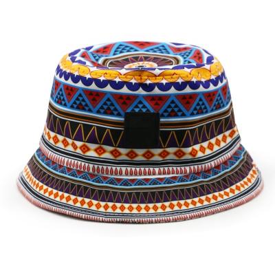 China Double Side Daily Use Full Printing Rubber Patch Bucket Hats Reversible African Floral Bucket Hat Pattern for sale