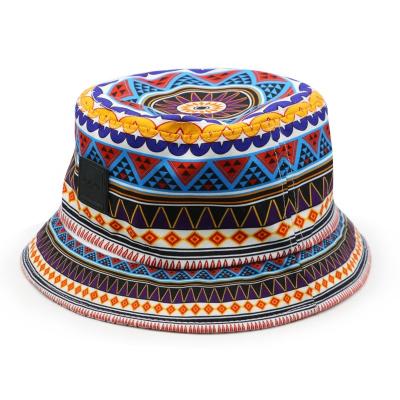 China Various Design Pattern Reversible Bucket Hats Customized Daily Use Double Bucket Floral Side Rubber Hat Patch for sale