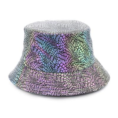 China Rainbow Holographic Reflective Style Full Floral Printing Bucket Hats Daily Use Reflective Bucket Hats for sale