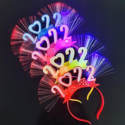 China Beverage Bottled 2022 Happy New Years LED Flashing Lighting Fiber Optic Headband Headband Props For Fashion Party Cosplay Equipment for sale