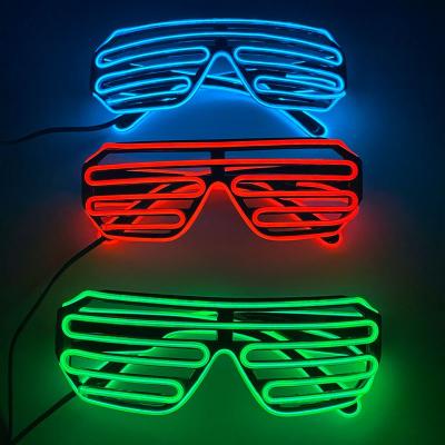 China Bright Replaceable Music Control Festival Decoration CE/RoHS LED Battery Glow EL Neon Flashing Sunglasses for Bar Dance Party DJ Hot Props for sale