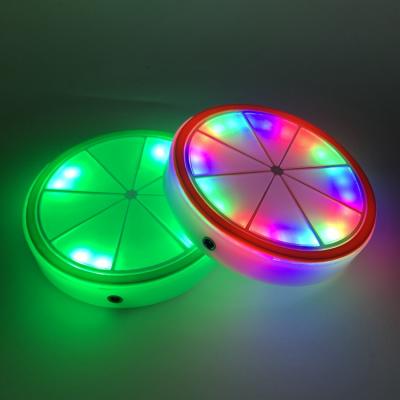 China Customized Rechargeable 1H/8H Colorful Waterproof Led Glow Cup Coaster Light Drinks Coasters Bottle Adhesive Sticker For Night Club for sale