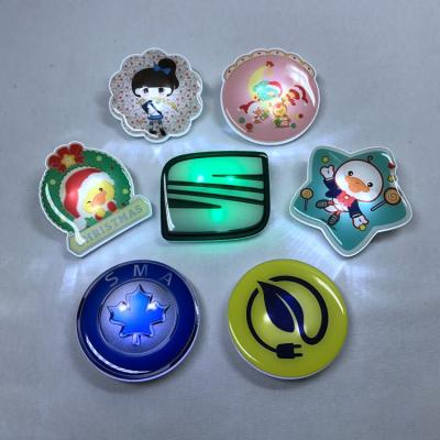 China Environmental LED Flasher Epoxy Domed Led Acrylic Custom Shape Identification Lapel Flasher Name Badge With Magnet Pin For Hotel Staff Security for sale