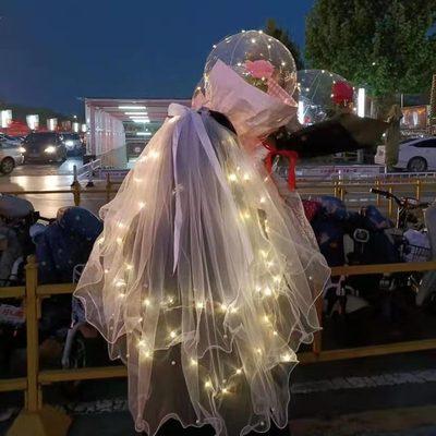 China Wedding decoration wedding light verl length 80cm led light up veil wedding accessries wire ribbon bow lumious veil with lights wholesale for sale