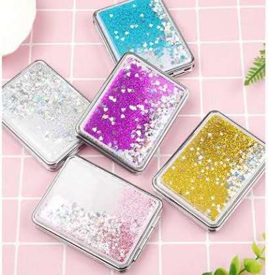 China Double Sided Hot Selling Glitter Style Creative Round&Square Shaped Pocket Portable Double Side Folding Makeup Mirror for sale