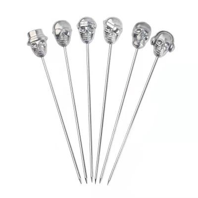 China New Style Viable Wholesale Bar Tools Metal Gold Silver Vintage Fruit Pin Fork Stainless Steel 304 Human Skeleton Cocktail Pick for sale