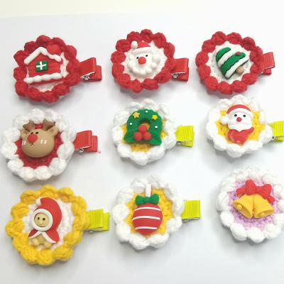 China European and American New Style Woolen Christmas Children Hairpins Handmade Crocheting Yarn Cute Knitting Hair Clips for sale