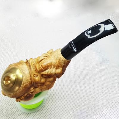 China Customized Handcrafted Engraved Wood Plastic Brass Pipe Unique Design Smoking Smoking Pipe for sale