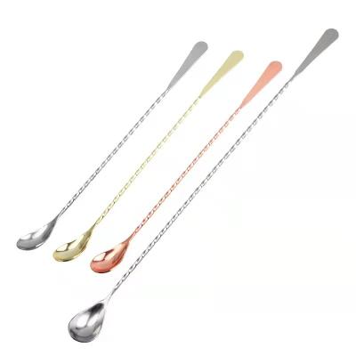 China Sustainable Long Handle Stainless Steel Mixing Spoons Spiral Style Bar Cocktail Shaker Spoon for sale