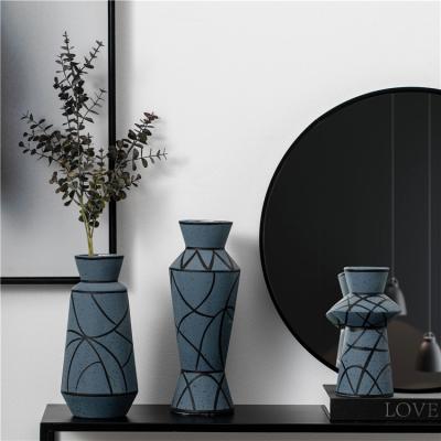 China Decorative Nordic Matte Blue Ceramic Vase Modern Wedding Centerpiece Porcelain Flower Vases Modern Home Decorations New Design For Decor for sale