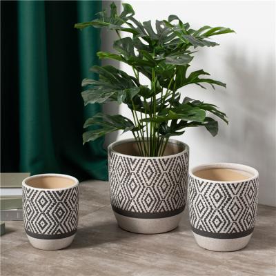 China Minimalist China Suppliers Bulk Concise Design Indoor Outdoor Decorative Flower Planter Pot Embossed Ceramic Plant Pots for sale