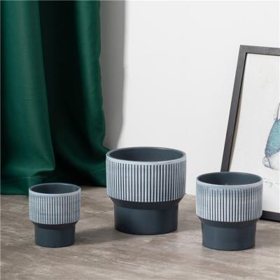 China Minimalist Ceramic Flower Pots Large Home and Garden Planter Flowerpot Flower Pot Decoration Indoor Outdoor Stripe for sale