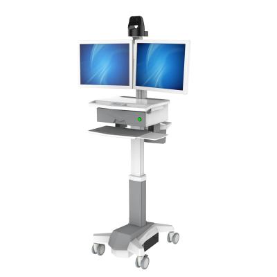 China Modern Height Adjustment Hospital Equipment Medical Computer Mobile Telemedicine Cart With Dual Screen for sale