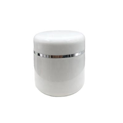 China PP cosmetic plastic cylinder white plastic cream jar 20g 30g 50g 100g 150g 250g with silver rim cap for sale