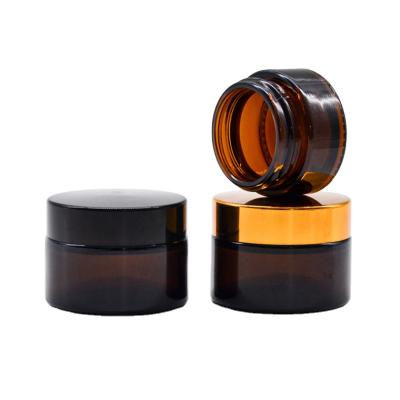 China Customized Glass Amber Cosmetic Glass Cream Jar 10g 20g 30g 50g 100g Cosmetic Jar for sale