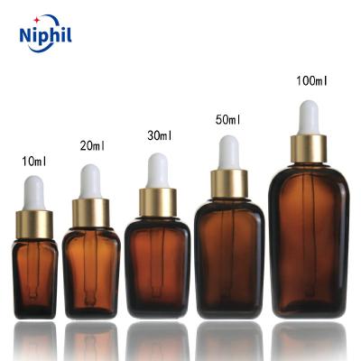 China Wholesale 30ml 50ml Cosmetic Square Empty Essential Oil Amber Glass Dropper Bottle for sale