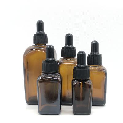 China Cosmetic Screen Printing Square Glass Dropper Bottle 5ml, 25ml, 35ml, 55ml, 100ml for sale