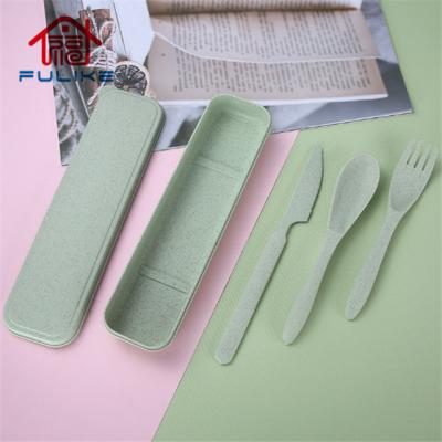 China Sustainable Biodegradable Wheat Straw Spoon Fork Knife Travel Cutlery Set Fork and Spoon Travel Portable Set for sale