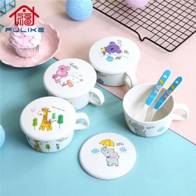 China Sustainable Kids Bowl Environmental Bamboo Fiber Bowl Cartoon Dish Baby Feeding Tableware for sale