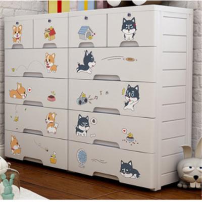 China (Size)Adjustable Plastic Cartoon Drawer Cabinets Kids Wardrobe Lockers Animal Baby Clothes Cabinet Box Drawers for sale