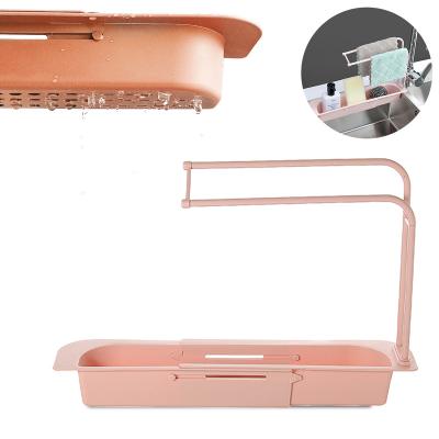 China Multifunctional kitchenTelescopic Folding Sink Rack,Adjustable Drainer Sink Tray Sponge Soap Holder Dish Cloth Hanger for sale