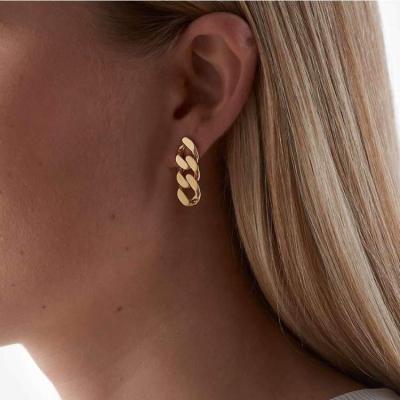 China FASHIONABLE New Design Stainless Steel Earring Women Hypoallergenic Jewelry 18K Gold Plated Cuban Link Drop Chain Earrings for sale