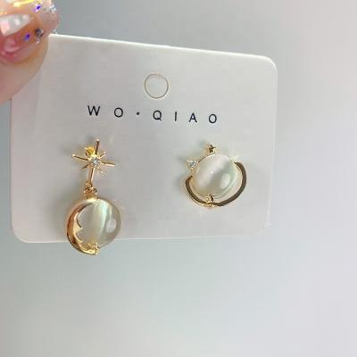 China 2021 Trendy Asymmetric Universe Planet Zircon Drop Earrings Women New Moon Trend All-match Opal Jewelry Earrings Temperament for sale