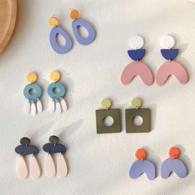 China Trendy Geometric Jewelry Minimalist Vintage Summer Beach Fashion Cute Colorful Acrylic Dangle Stud Earrings For Women for sale