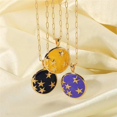 China Charming Purple Link Chain Vintage Fashion Jewelry Rainbow Enamel Star Round Shape Pendant Necklace For Women 2021 for sale